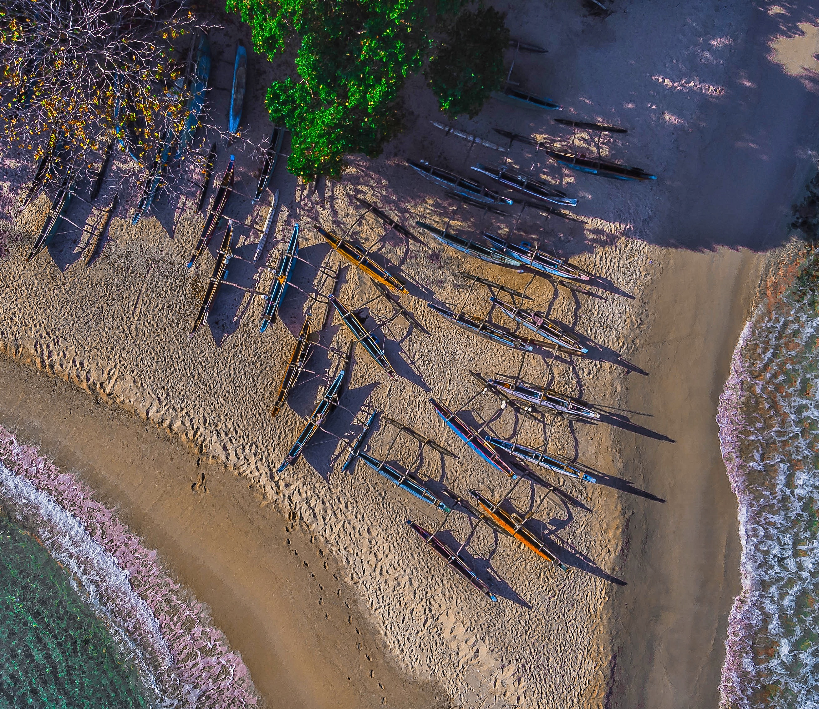 Traditional fishing boats near Dikwella, Sri Lanka south coast