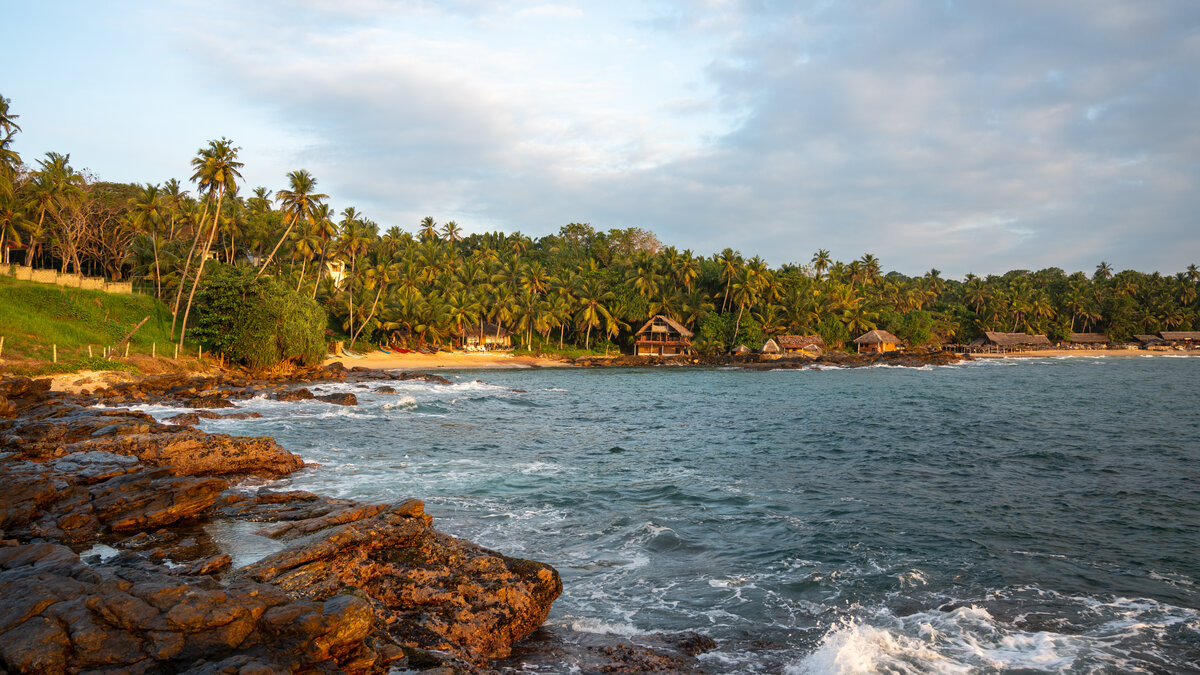 Calm turquoise beach on Sri Lanka's southwest coast in the dry season